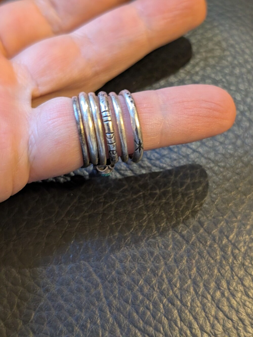 Stackable Silver Rings Set (6)with Turquoise and Red Stones - Picture 5 of 15